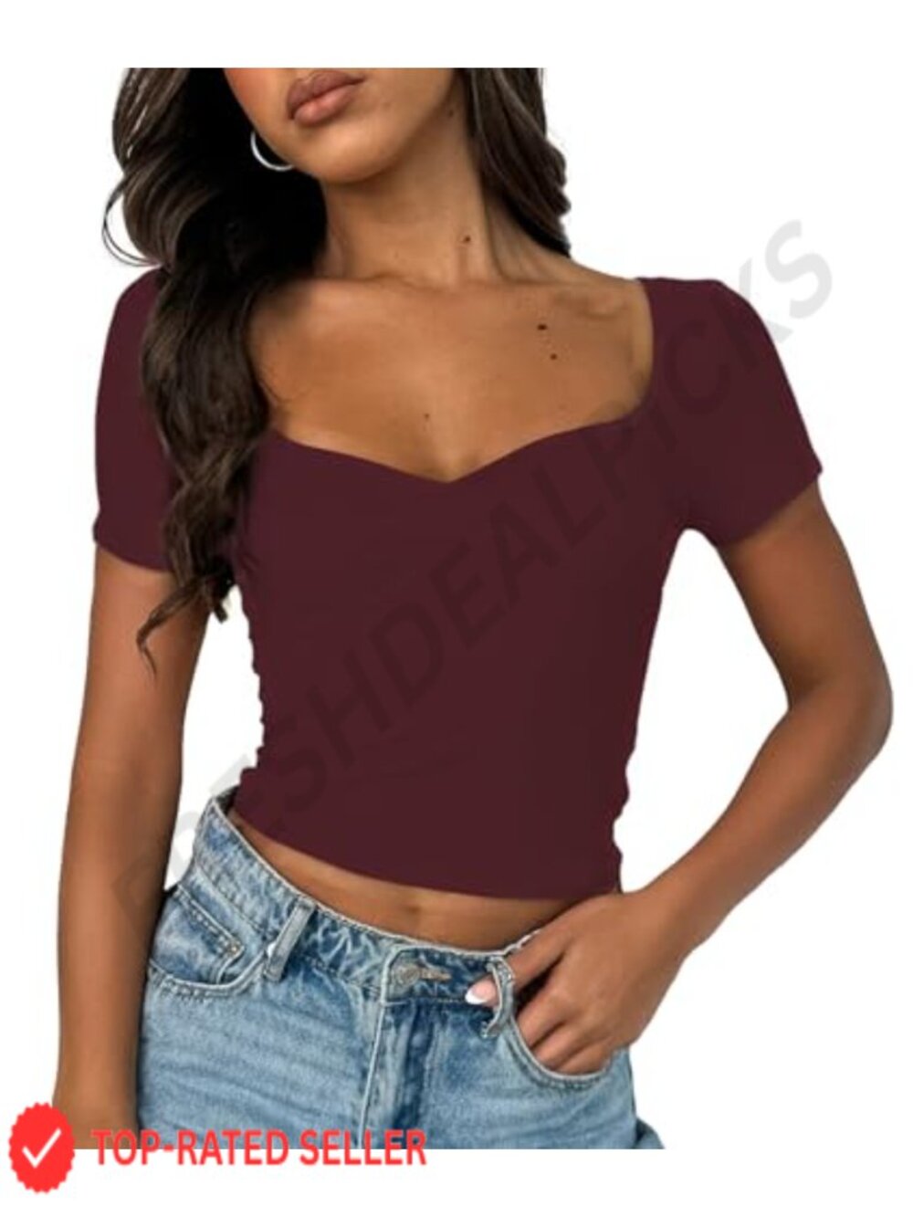 ForeFair Women's Short Sleeve Bustier Shirt Sweetheart Neck Ruched Crop Tee